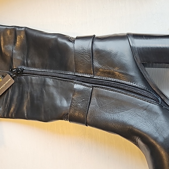 Napoleoni Black Italian Leather Knee High Block Heel Boots 38 /7.5 - Picture 10 of 10